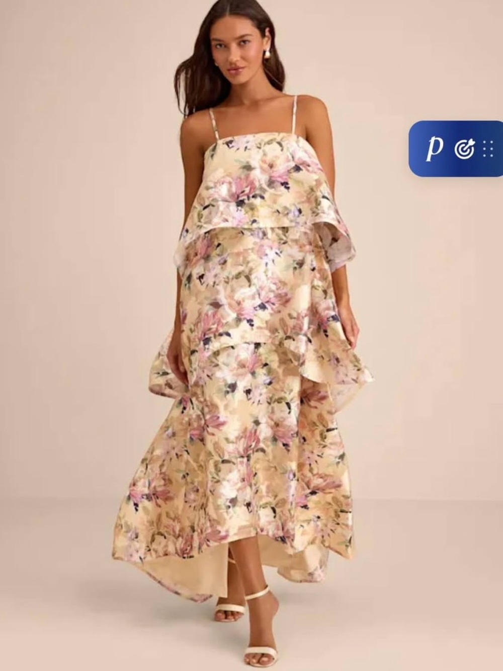 Lulu's Cream Floral Tiered Maxi Dress with Pink Accents - Picture 4 of 4